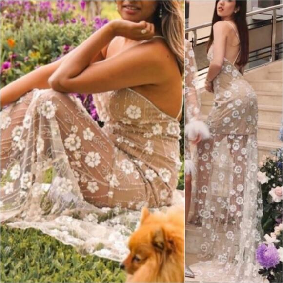 Elliatt Floral Embroidered Wedding Dress - Cream and White - Picture 12 of 14